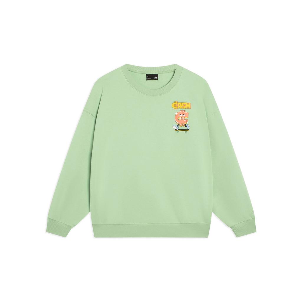 Li-Ning Solid Color Crew Neck Pullover Long Sleeve Sweatshirt Unisex Tops Tranquil-Green AWDT163-4