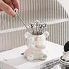 Ceramic Bear Jar with Stainless Steel Fruit Forks - Light Luxury Cutlery Set