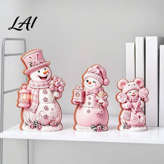 Wooden Snowman Ornaments 3PCS Christmas Ornaments Decorative Cute Festive Figures Creative Seasonal High-definition Printing Crafts for Holiday
