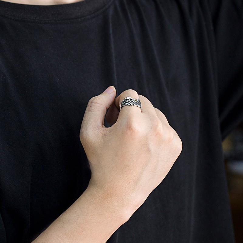 Adjustable Open Ring Men Women Copper Vintage Geometric Wing Design Retro Style Fashion Accessory