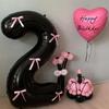 32 Inch 0-9 Digital Balloon Aluminum Foil Bow Digital Black Digital Balloon Pink Bow Wedding Decor Happy Birthday Banner Party