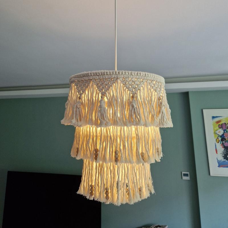 1PC Woven Tassel Tapestry Lampshade Home Bedroom Chandeliers Decorative Nordic Macrame Woven Tapestry Lampshade Luxury