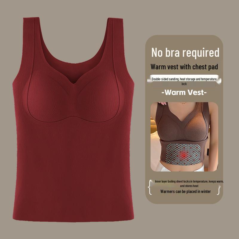 Women's Plus Size Fleece-Lined Self-Heating Warm Vest - Antibacterial, Seamless Autumn/Winter Base Layer Innerwear/Outerwear