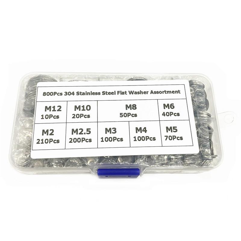 800PCS 304 Stainless Steel Flat Washers Set (M2-M12)