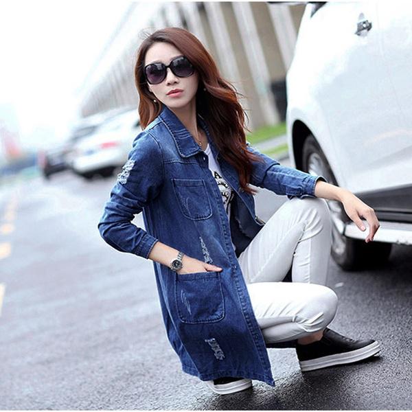 Women Fashion Long Sleeve Denim Jacket 
