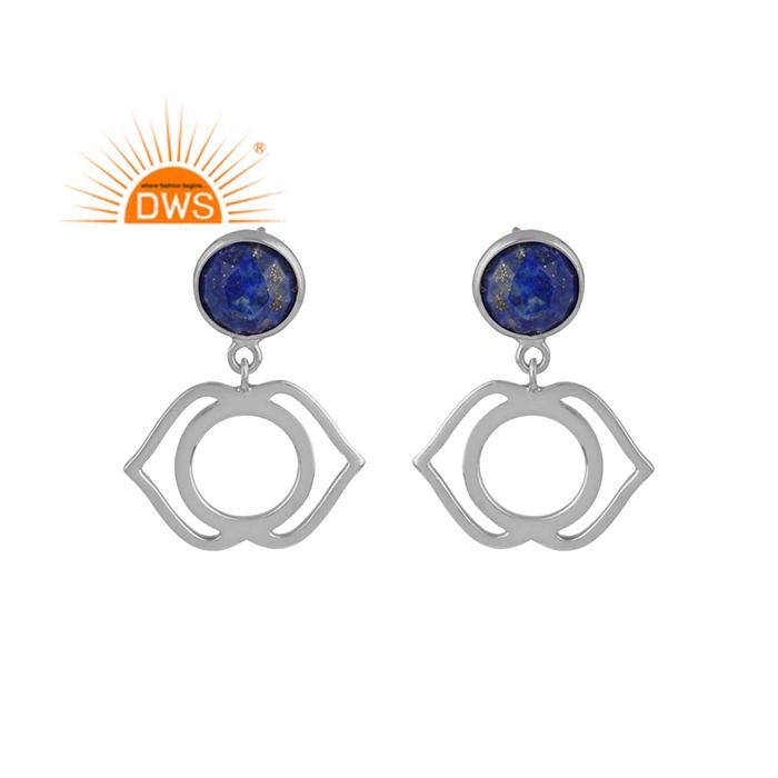 

Серьги с драгоценными камнями лазурита Дизайн чакры третьего глаза Индийский безель из твердого серебра Набор серег Dangle оптом