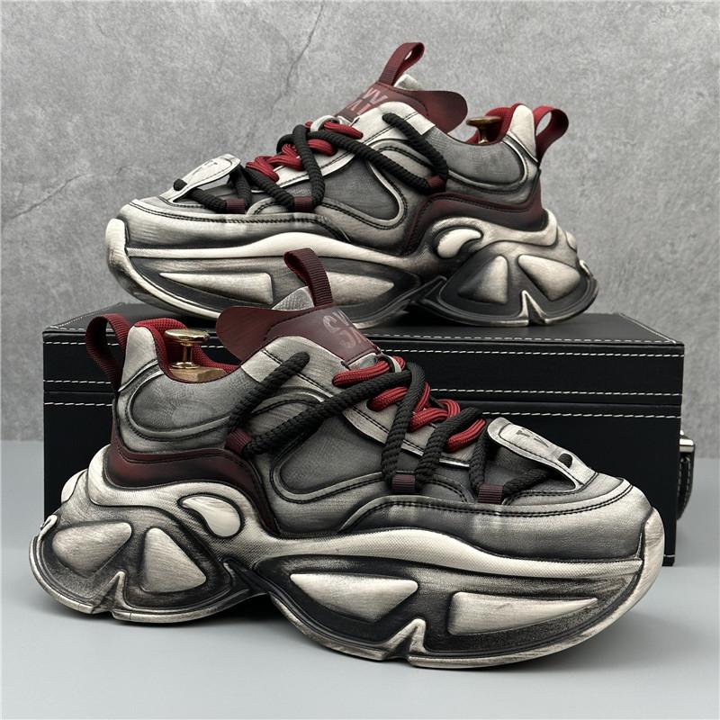 Neue Herren-Sneaker Plateau Lässige Klobige Sneaker Bequem Rutschfest Mode Sport Herrenschuhe Abriebfeste Schnürschuhe 42 gray