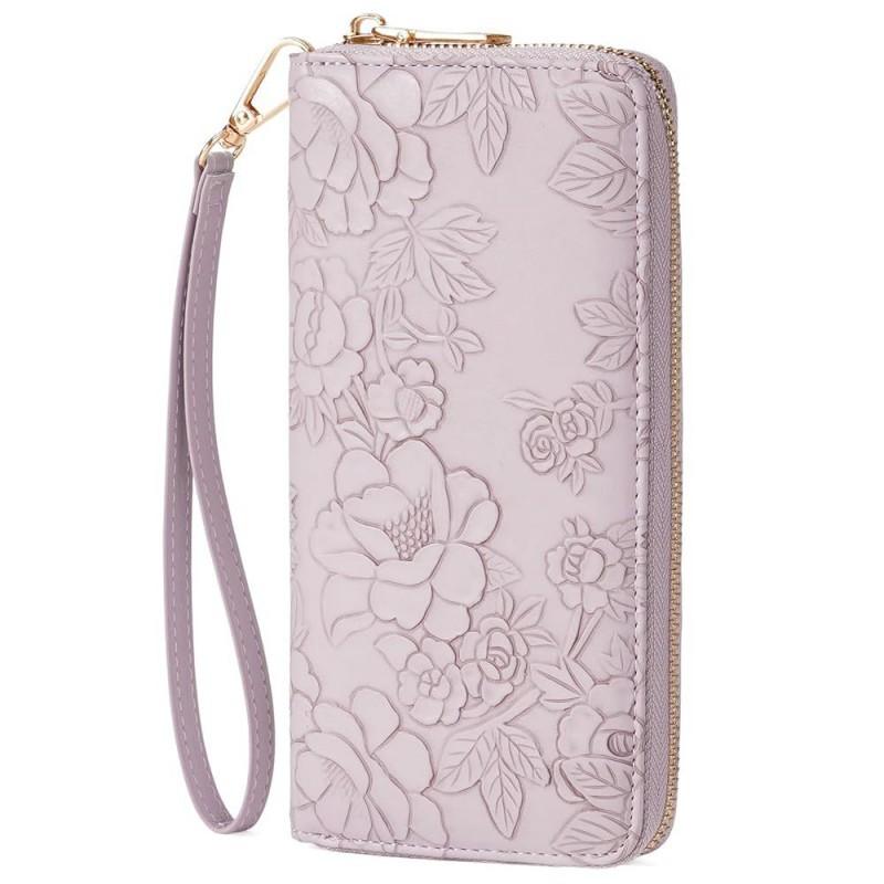 

GAEKEAO Women s Long Wallet PU Embossed Fashionable Zip Handbag Change Purse 20x10x3cm
