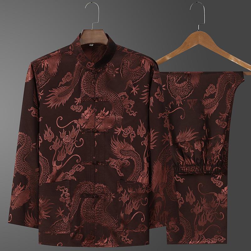 

Рубашка с длинными рукавами из костюма Ice Silk Tang: Мужское весенне-осеннее платье в китайском стиле для людей среднего и пожилого возраста 170 (for 115-125 lbs)