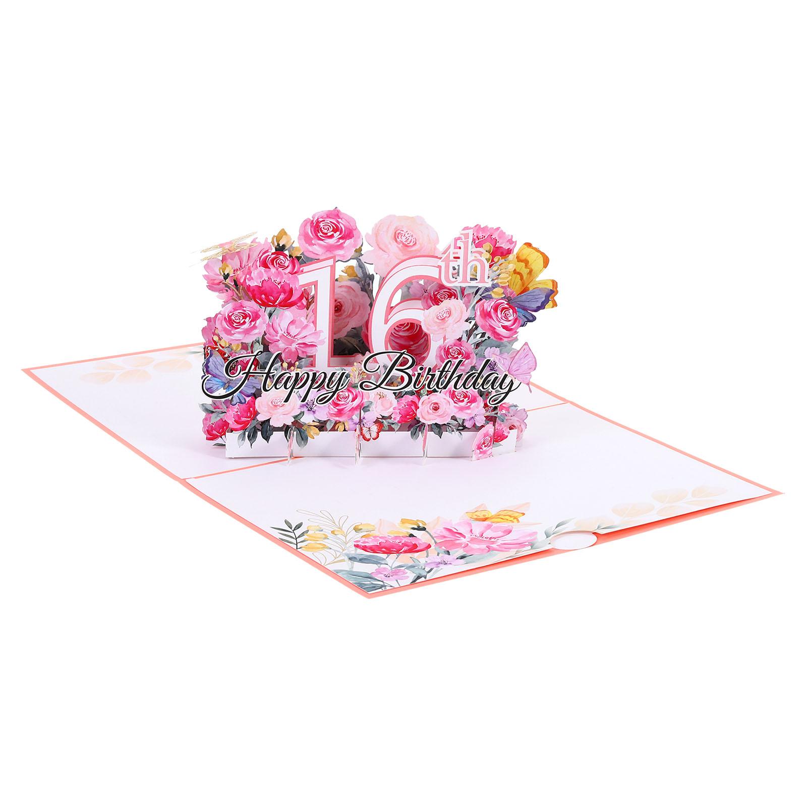 Birthday Card Pop-Out Birthday Card Gift Card Funny Happy Birthday 3D Flower Bouquet Butterflies Sweet w Greeting Card Envelope