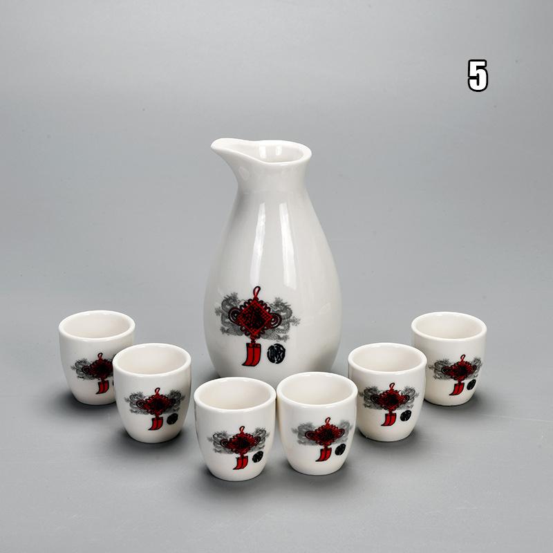7pcs Japanese Style Sake Wine Warm Chinese Wine Set Ceramic Sake Japan Porcelain Vintage Ceramic Pot Flagon Liquor Spirits Cups