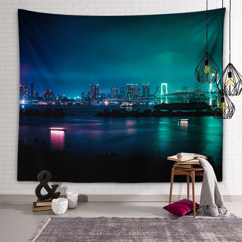 Scenic Spots City Building Night Scene Tapestry Muslim Tapestry Lighting Aesthetics Tapestry Living Room Room Home Decoration