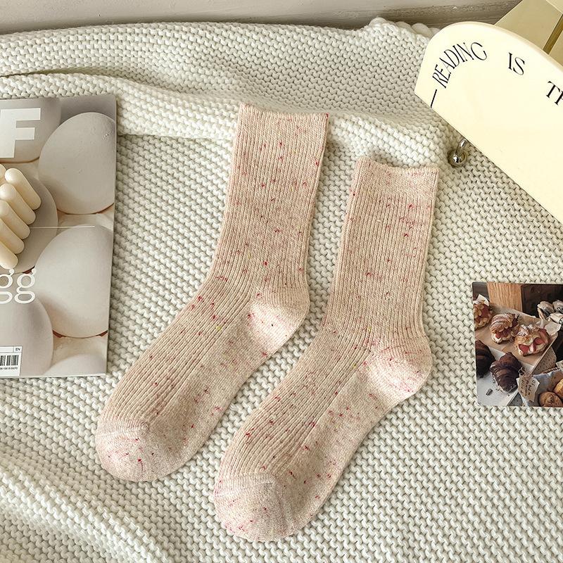 Warm and Thick Woolen Socks for Autumn and Winter, Versatile and Sweet Solid-colored Pile Socks for Women
