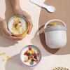 Stainless Steel Breakfast Cup with Handle & Lid Portable Thermal Milk Tumbler with Spoon Compartment Leak Proof Oatmeal Yogurt Container