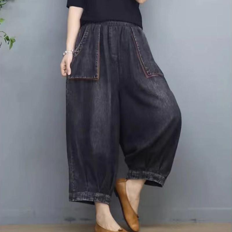 

Женские винтажные джинсы в этническом стиле, уличная одежда Y2K, мешковатые, весенне-летние, повседневные, оверсайз, с карманами, джинсовые брюки до щиколотки, pantalones XXXL чёрный