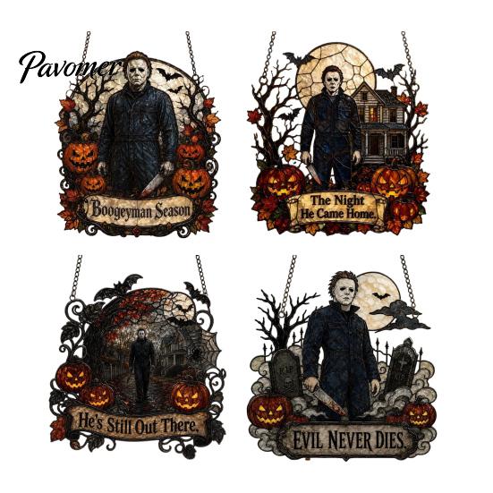 Porch Showcase Hanging Accents Halloween Decoration, 2D Michael Acrylic Suncatcher, Window Decor with Pumpkin Movie Fan Collection Gifts Tombstone,