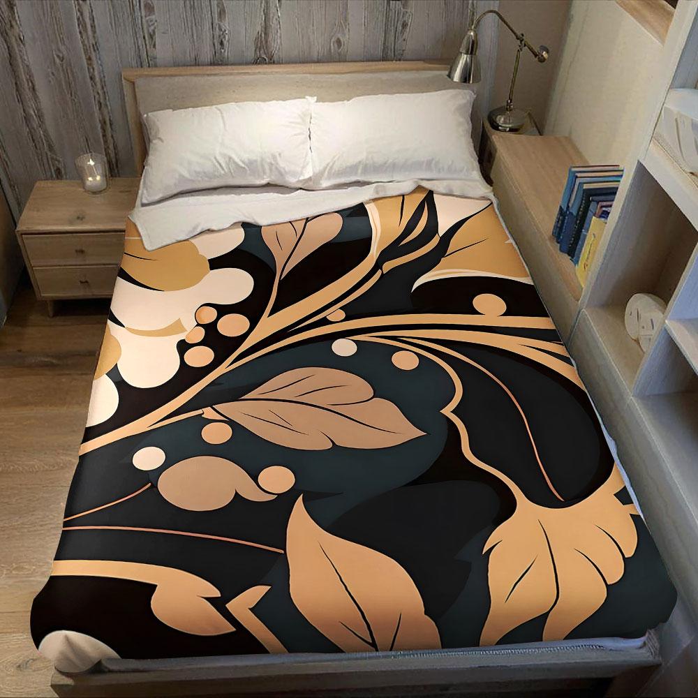 Vintage Leaf Floral Print Flannel Blanket Warm Soft Halloween Christmas Decorative Couch Warm Cozy All-Season Gift