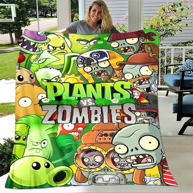 1pc Blanket Plants vs. Zombies Print Design, Lightweight Blanket for Sofa, Bed- Soft &Warm, Gift for All Seasons like Christmas, Halloween