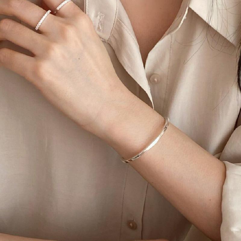 Buyee 925er Sterlingsilber Klassisches Damenarmreif Kreis Poliert Schlicht Offener Armreif für Damen Herren Mode Feiner Schmuck Armreif