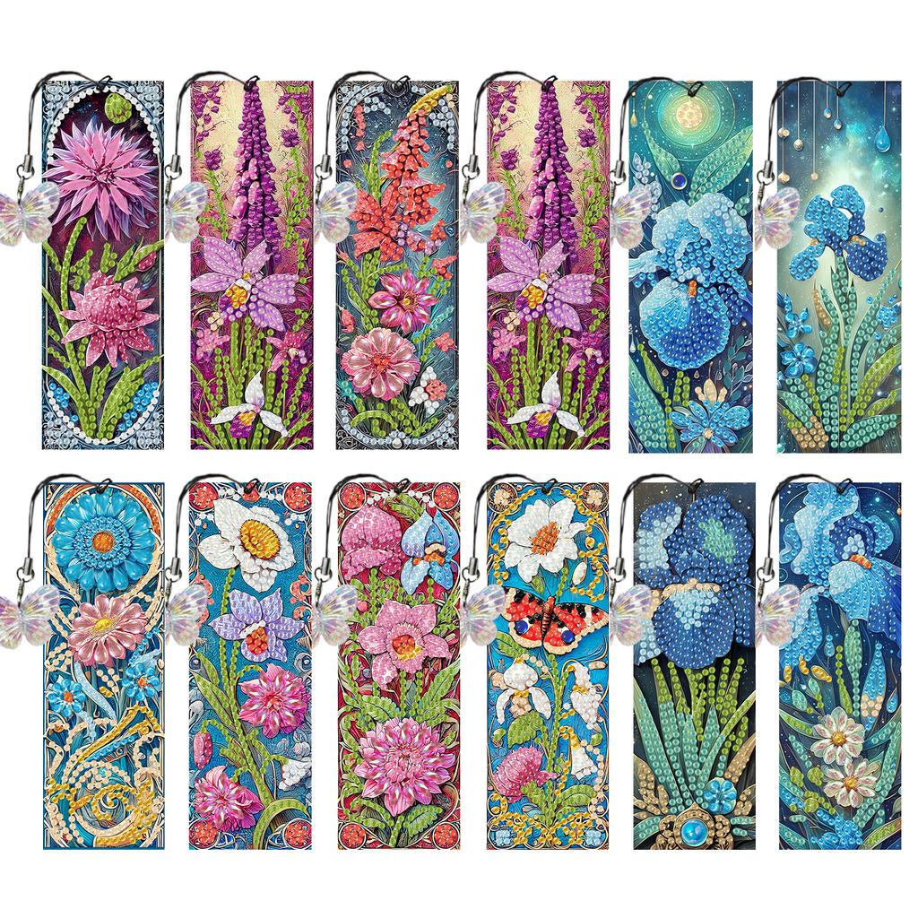 12Pcs Animal Landscape DIY Diamond Bookmark Art Projects Diamond Art Bookmark for DIY Making Beginners Adult Art Craft Supplies