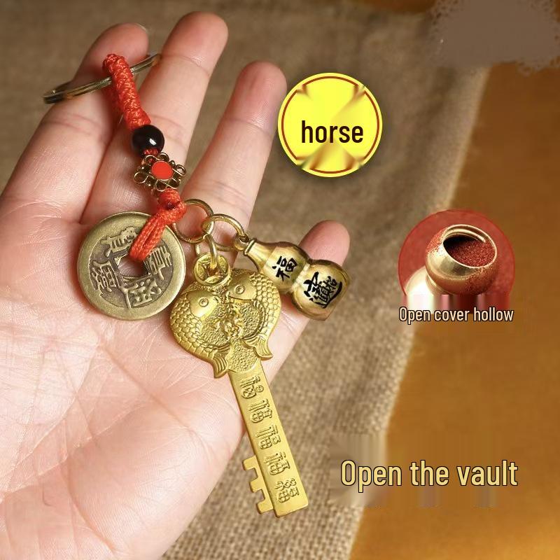 Populär Zodiac Mässing Kalabash Gyllene Nyckelring Hänge för Väskor & Telefoner