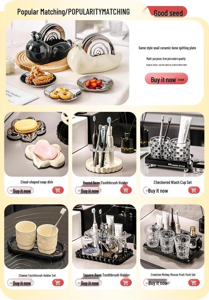 Creative Snail Ceramic Soap Dish with Water Filter for Bathroom