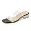 Cool Slippers Women's Thick Heel Summer High Heel Transparent One-word Slippers Crystal and Half Drag Cool Slippers