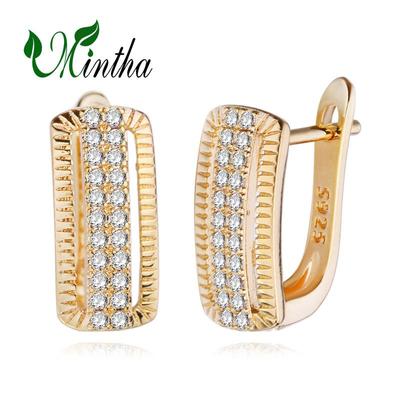 MINTHA Clip-Ohrringe, trendige Goldfarbe, Hochzeit, Alltag, Modeschmuck, Zirkonia, Geometrie-Ohrringe für Frauen, Braut-Geometrie-Ohrringe