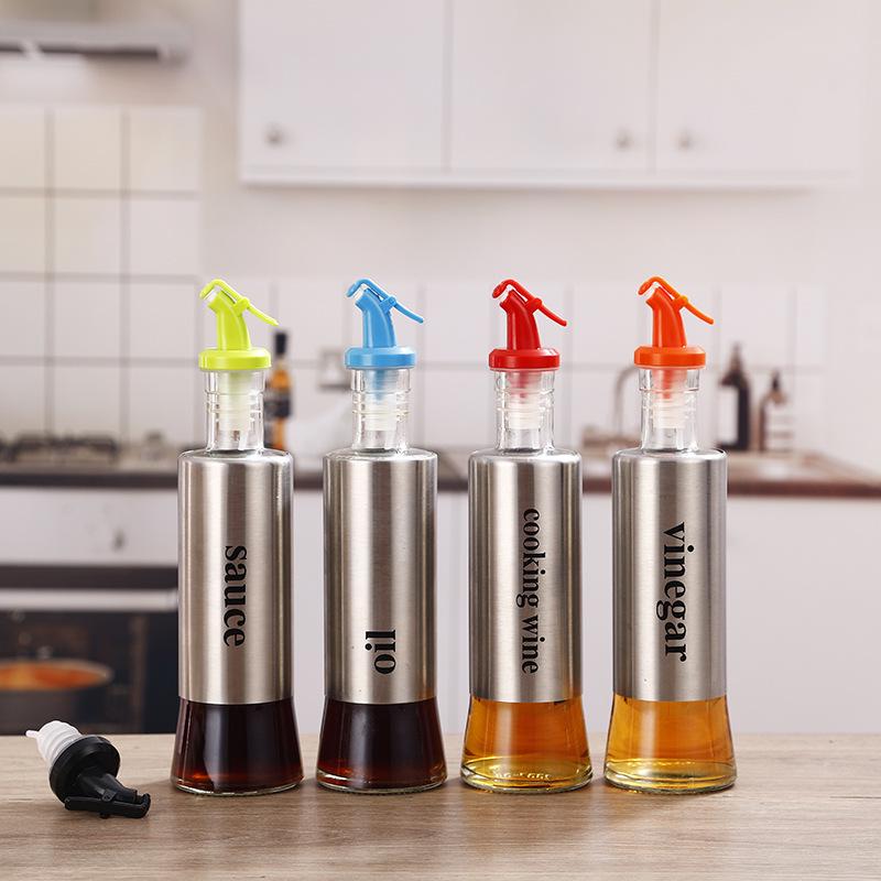 Japanese-Style Glass Oil Dispenser with Stainless Steel Press Nozzle for Soy Sauce, Vinegar, and Seasonings