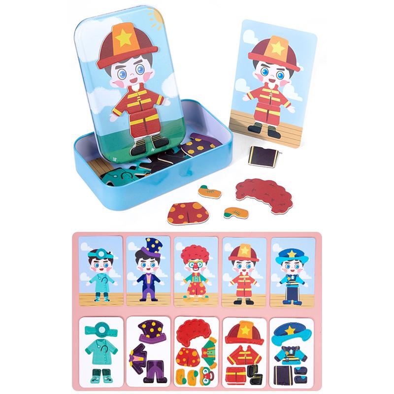 

Baby Toys Dress Up Expression Magnetic 3D Puzzle Travel Toys Tin Box Jigsaw Game Early Education Imagination Toy Gifts For Girls