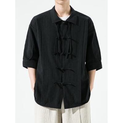 New Chinese Style Long Sleeved Shirt With Button Closure For Men'S Spring And Autumn Designs, Oversized Tang Style Shirt, High-End Hanfu Taoist Robe
