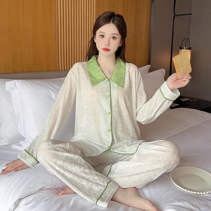 Luxurious Women's Long-Sleeve Gold Velvet Pajama Set