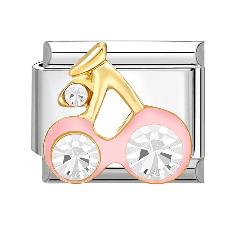 Shiny Zircon Bow Knot Heart Butterfly Pendant Italian Charm Links Fit 9mm Stainless Steel Bracelet Women DIY Making Jewelry Gift
