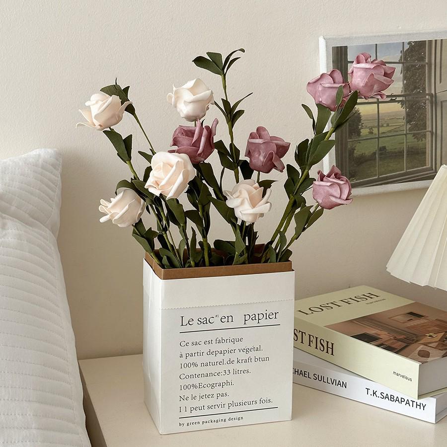 Windflower Hand Bouquet: Retro French Rose Dried Artificial Flowers In Paper Bag for Decoration & Photo Props