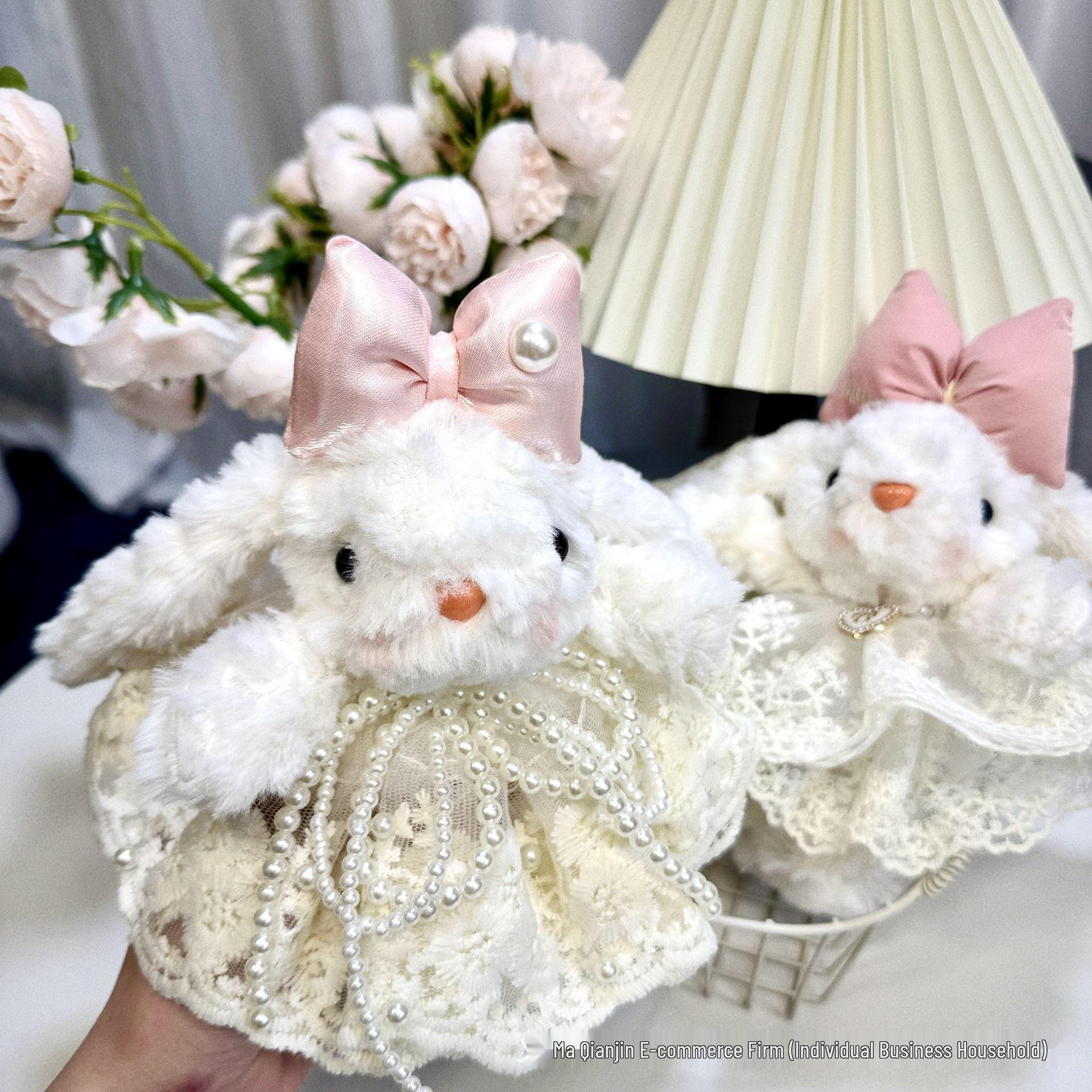 

Lop-Eared Rabbit Girl Plush Bag Charm - Pearl Dress Ornament & Gift