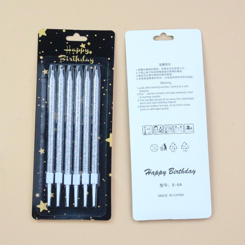 New Sticky Pink Birthday Cake Candle Gold and Silver Suction Card 6-pack Romantic Party Decoration Candles