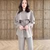 2025 Autumn European & American Women's Long-Sleeve Shawl Waist-Tied Top and Pants Set