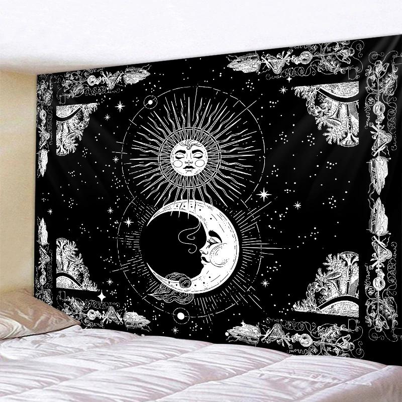 VIKAMA Black and White Sun and Moon Tapestry Mysterious Mandala Wall Hanging Meditation Room psychedelic Witchcraft Decoration