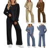 2025 Cross-Border Casual Home Sportswear Set: Round Neck, Split Long Sleeve, Loose Fit, Pocket Wide-Leg Pants, Two-Piece