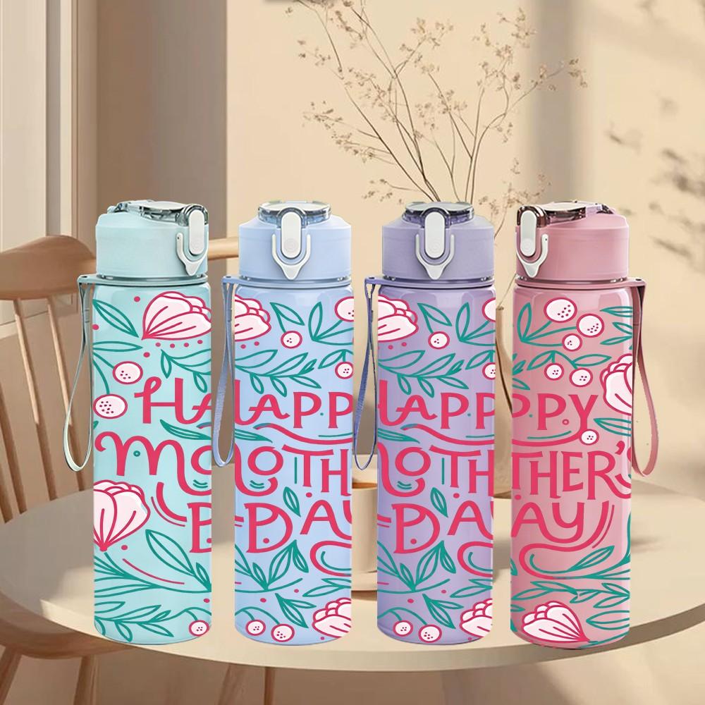 1PC Happy Mothers Day Rose Flower Print 750ml Color Plastic Sports Water Bottle Leakproof Flip Straw Lid Suitable for Sports Office Home Use