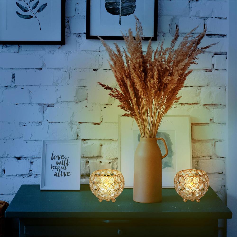 Guld Kristall Votivljushållare Ljuslykta Skål för Jubileum Bröllop Thanksgiving Jul Firande Bordsdekoration