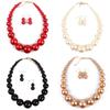 Women Big Imitation Pearl Choker Necklace and 3Pcs Set White Pearl Beaded Earrings for Valentine Night