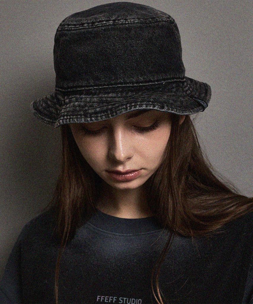FFEFF STUDIO Vintage Washed Denim Reversible Bucket Hat (Deep Blue/Black)