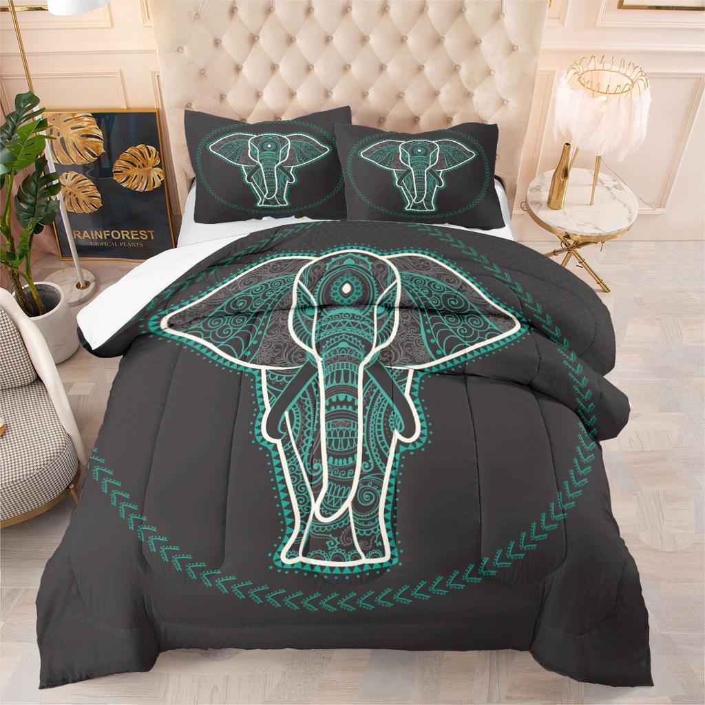 Animal Series Digital Print Quilted Comforter Bedding Set - 3 Piece Cartoon Duvet Cover Set