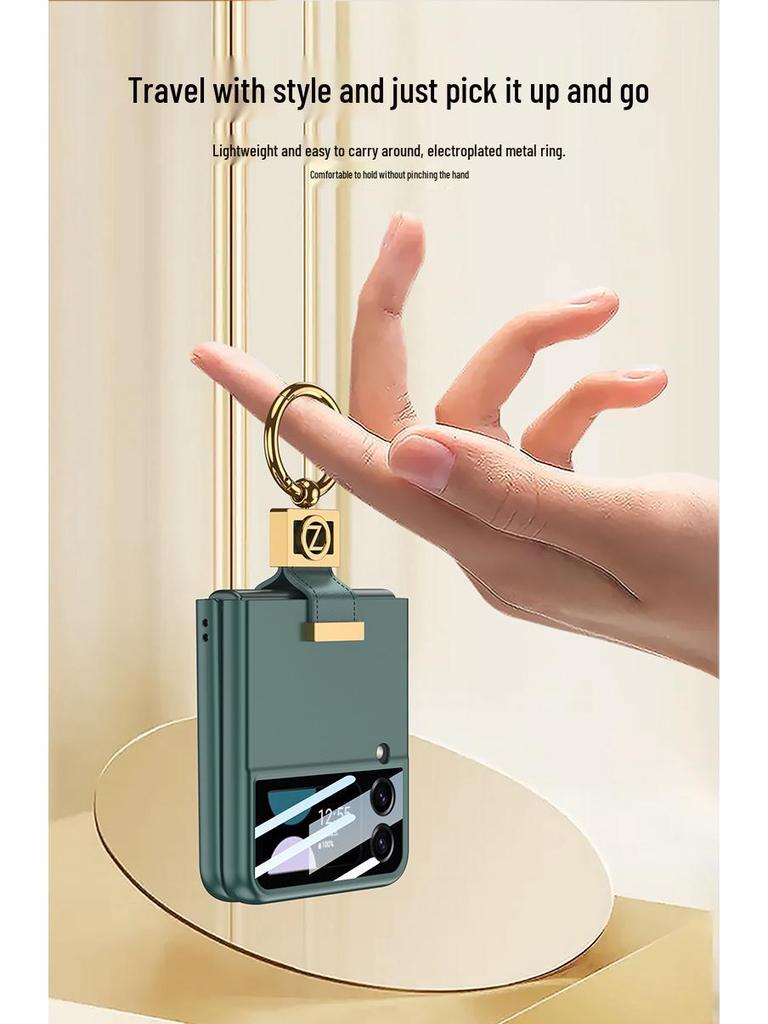 Samsung Flip4 Cross-border Compatible Frosted Hard Case with Z Ring Buckle