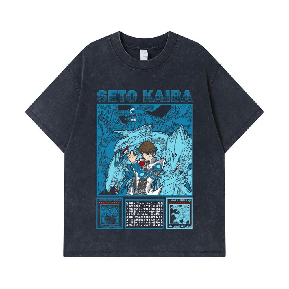 275 GSM Washed T-shirts 100% Cotton Yu-Gi-Oh V6 Seto Kaiba Print Unisex Heavy Cotton T Shirt