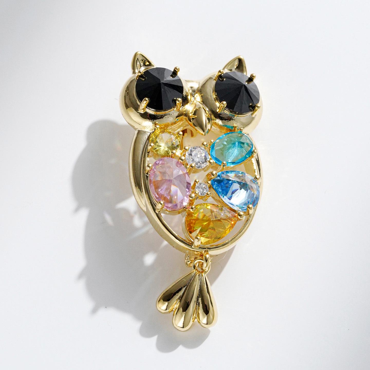 Bo Xin Yun Colorful Owl Cartoon Crystal Brooch - Personality Pin for Shirt Decoration