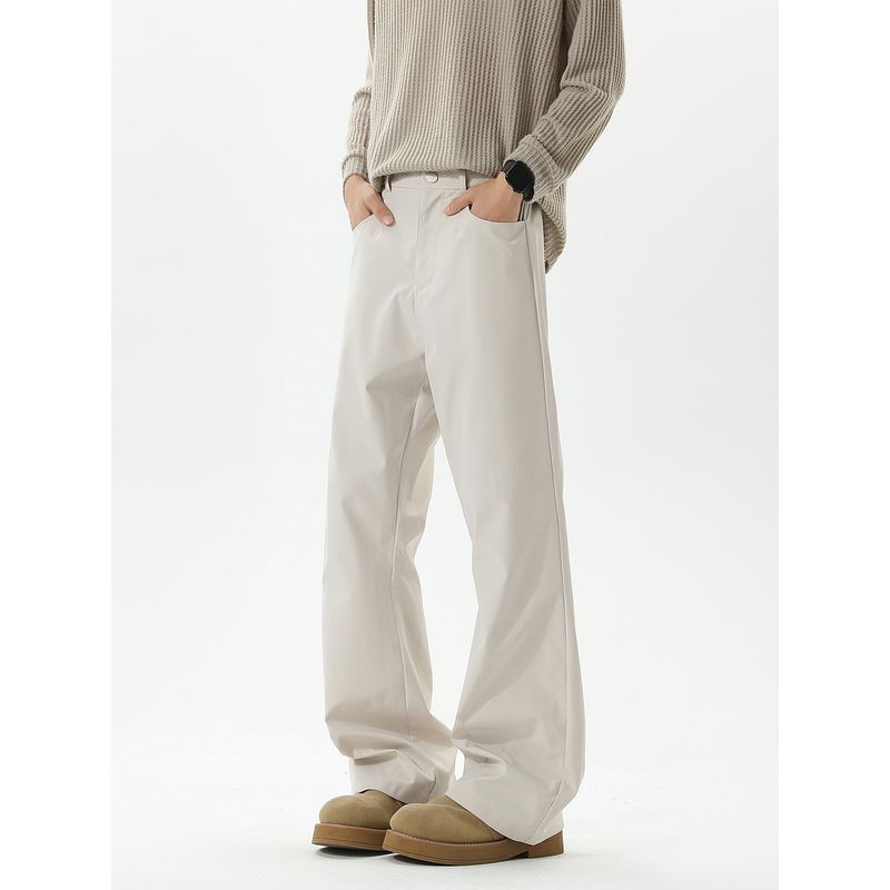 51 Hip-Hop Trendy Vintage-Style Solid Color Straight-Leg Long Pants for Men, Winter American-Style Loose Drape Versatile Fleece-Lined Casual Pants