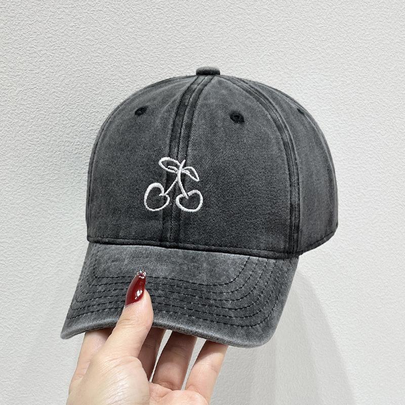 Cherry Embroidered Baseball Cap Female Korean Version Spring and Summer New Trendy Brand Internet Celebrity Soft Top Wide Brim Cover Cap