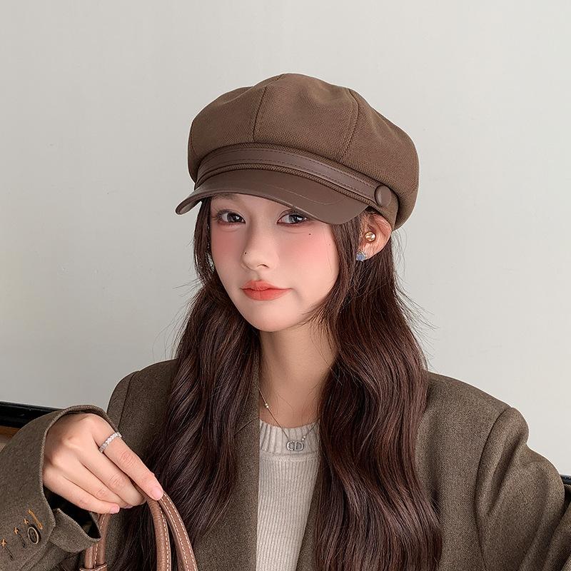 Autumn and Winter New Letter Octagonal Hat Japanese Literary Retro All Match Painter Beret Big Head Duck Tongue Hat